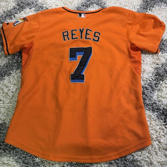 Florida Marlins JOSE REYES Orange Home Jersey Youth Large MAJESTIC MLB Authentic - Picture 7 of 7
